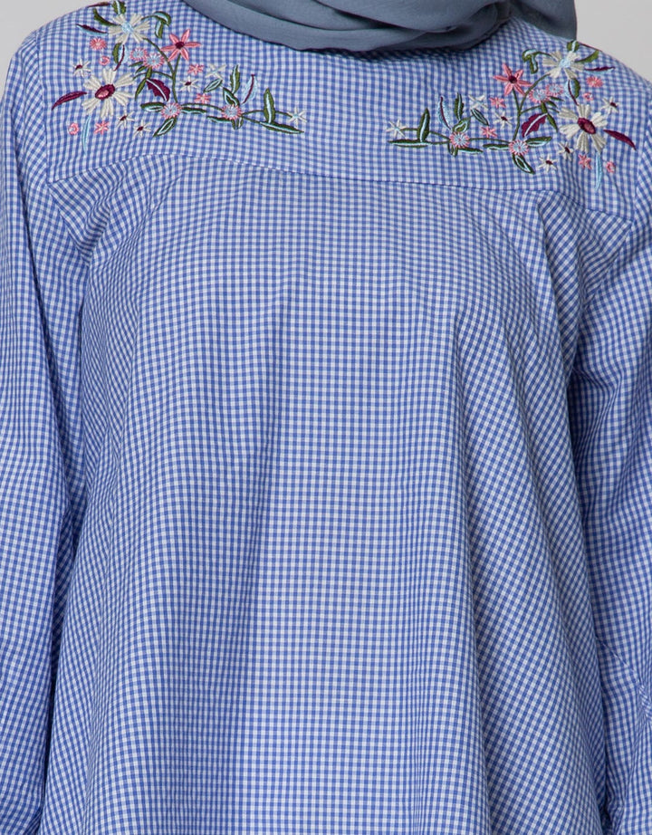 Annisa Long Sleeve Blouse Gingham With Embroidery In Chest