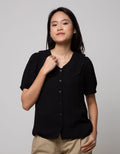 Connexion Short Sleeve Blouse Lace Peterpan Collar Poly