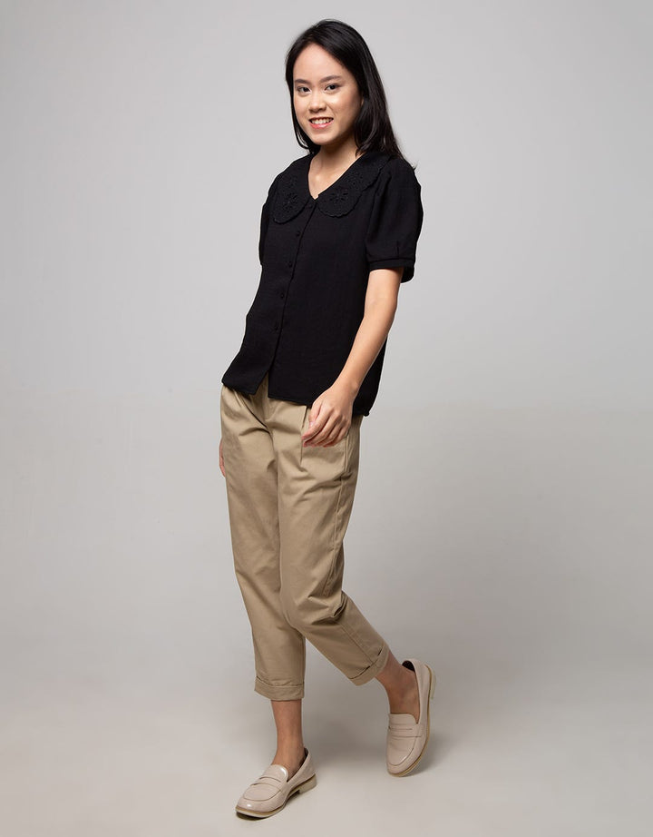 Connexion Short Sleeve Blouse Lace Peterpan Collar Poly