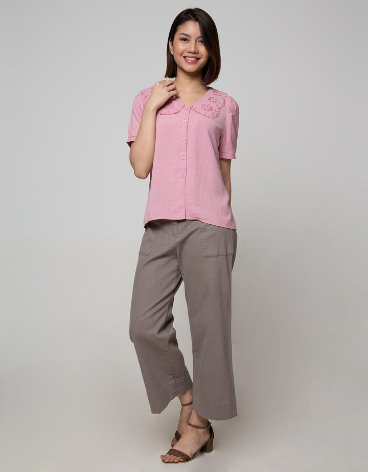 Connexion Short Sleeve Blouse Lace Peterpan Collar Poly