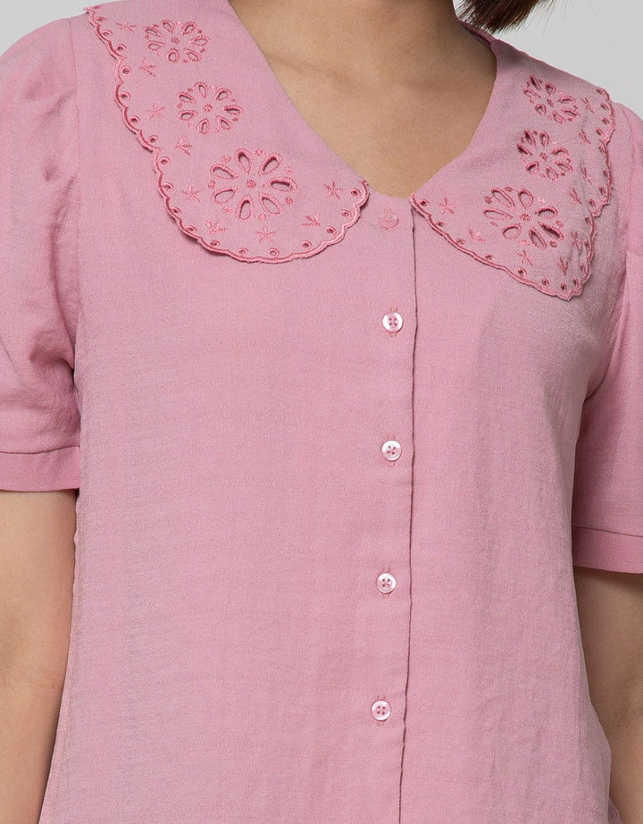 Connexion Short Sleeve Blouse Lace Peterpan Collar Poly