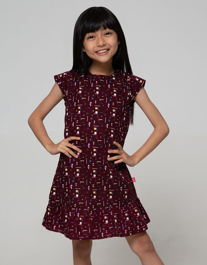 Pingu Abstrak Print Dress Anak Perempuan