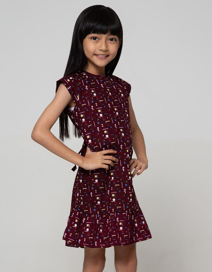 Pingu Abstrak Print Dress Anak Perempuan