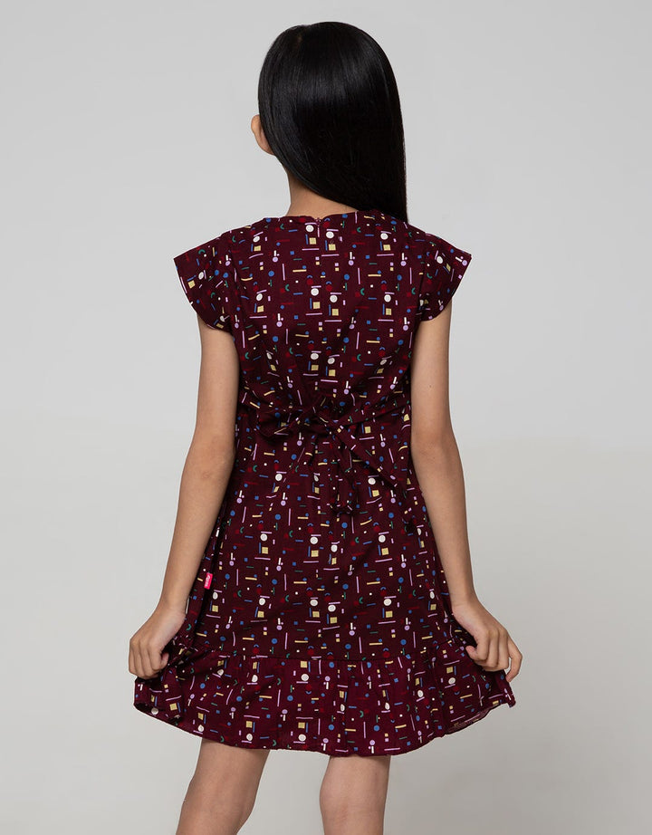 Pingu Abstrak Print Dress Anak Perempuan