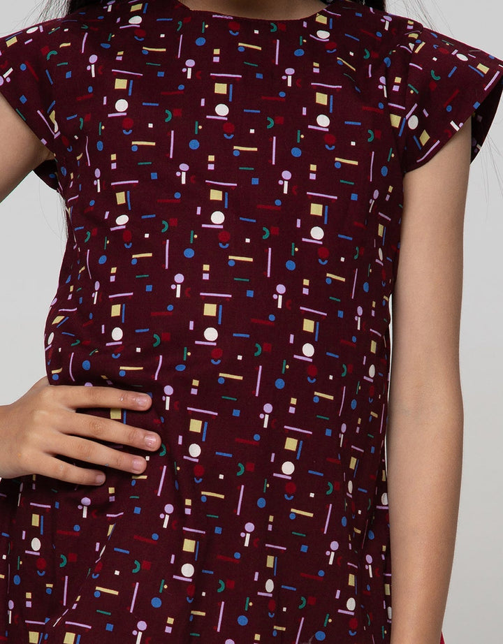 Pingu Abstrak Print Dress Anak Perempuan