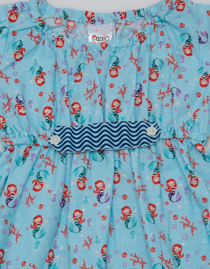 Pingu Dress Short Sleeve Baby Perempuan Print Mermaid