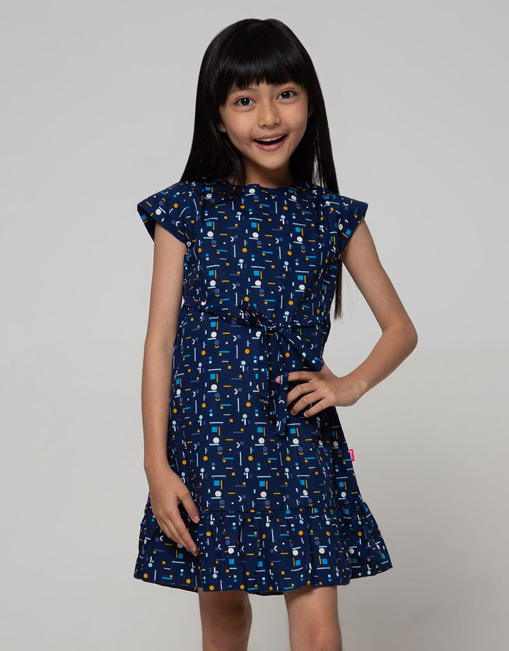Pingu Abstrak Print Dress Anak Perempuan