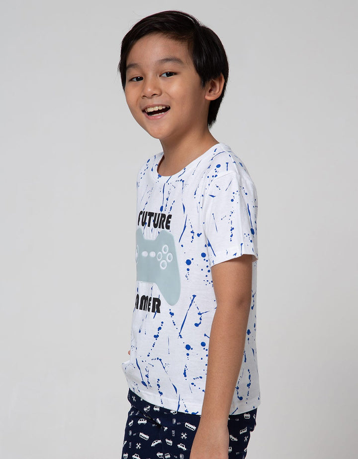 Little M Short Sleeve T-Shirt Print Splash Mettalic EmboShort Sleeve Game