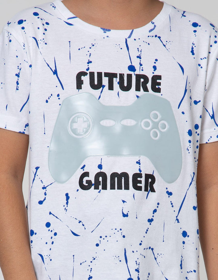 Little M Short Sleeve T-Shirt Print Splash Mettalic EmboShort Sleeve Game