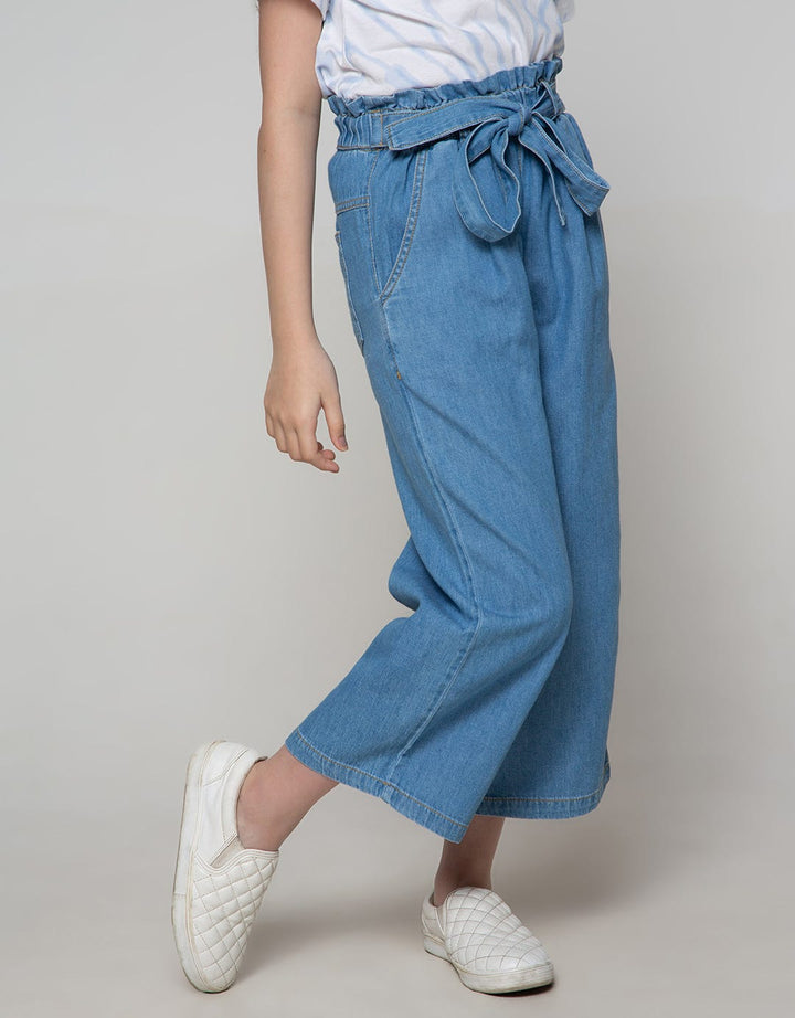 Aero Denim Pants Capri Plain Ribbon Front