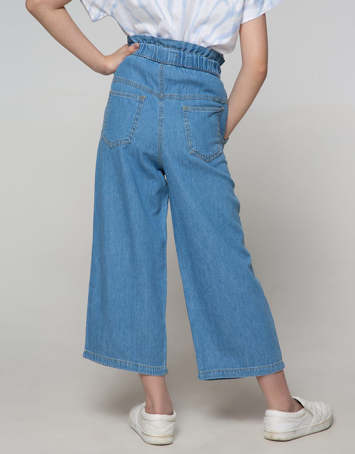 Aero Denim Pants Capri Plain Ribbon Front