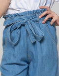 Aero Denim Pants Capri Plain Ribbon Front