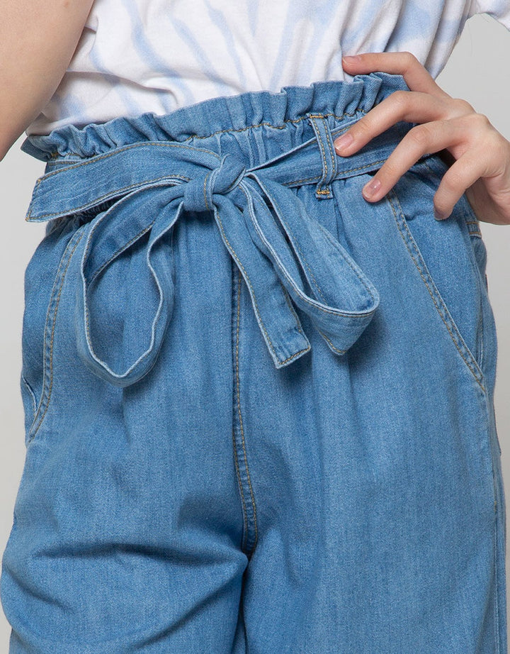 Aero Denim Pants Capri Plain Ribbon Front