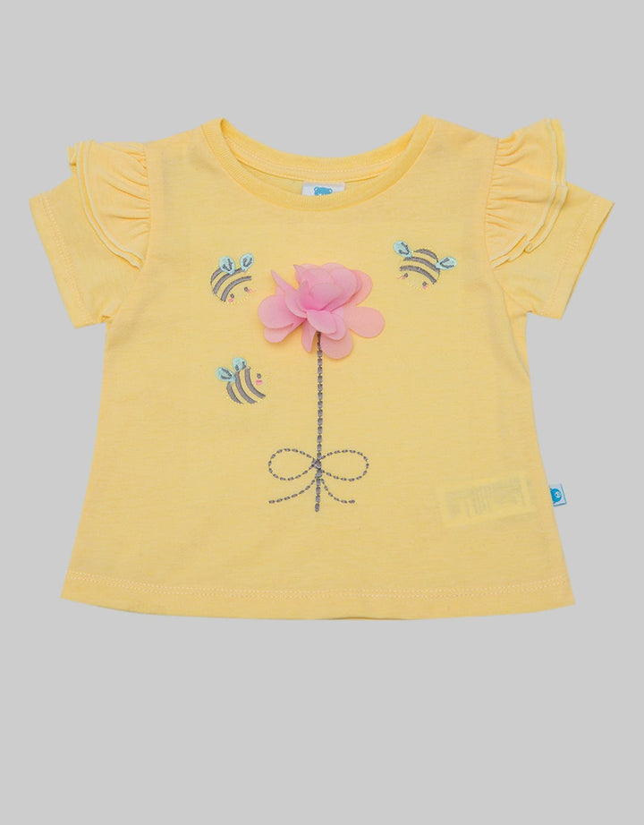 Pipiniko Short Sleeve T-Shirt Top Ruffle Sleeve Bee And Flower