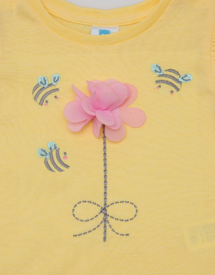 Pipiniko Short Sleeve T-Shirt Top Ruffle Sleeve Bee And Flower