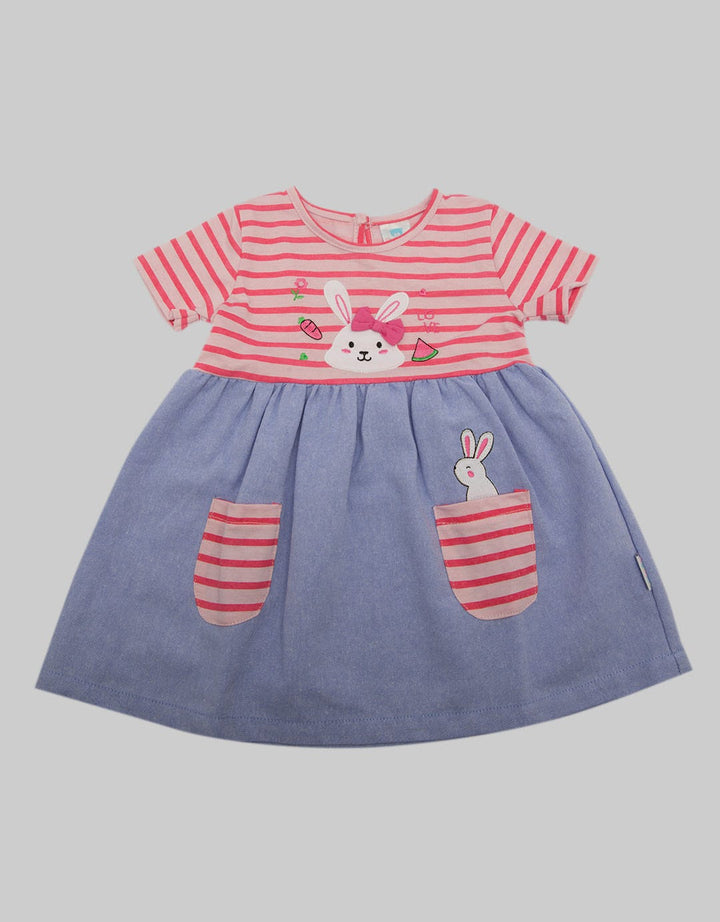 Pipiniko Short Sleeve Midi Dress Stripes Bunny In Pocket