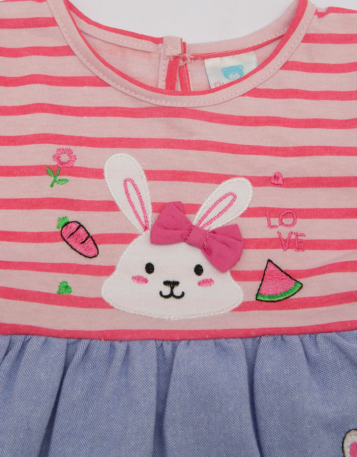 Pipiniko Short Sleeve Midi Dress Stripes Bunny In Pocket