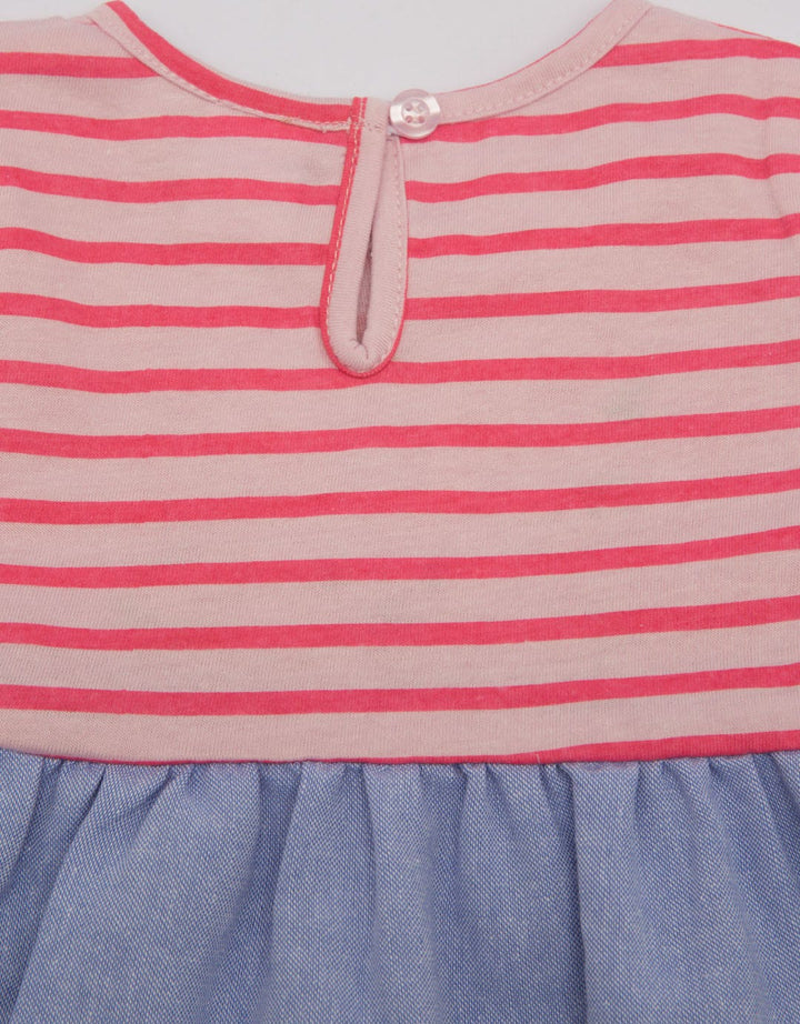 Pipiniko Short Sleeve Midi Dress Stripes Bunny In Pocket