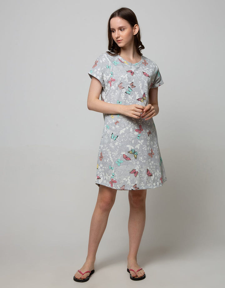 St. Yves Short Sleeve Midi Dress Colorful Butterfly