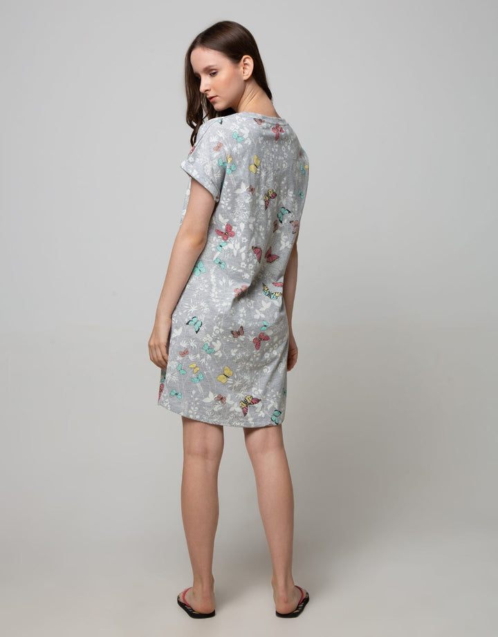 St. Yves Short Sleeve Midi Dress Colorful Butterfly