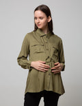 St. Yves Mom Long Sleeve Blouse Rayon Twill With Pockets