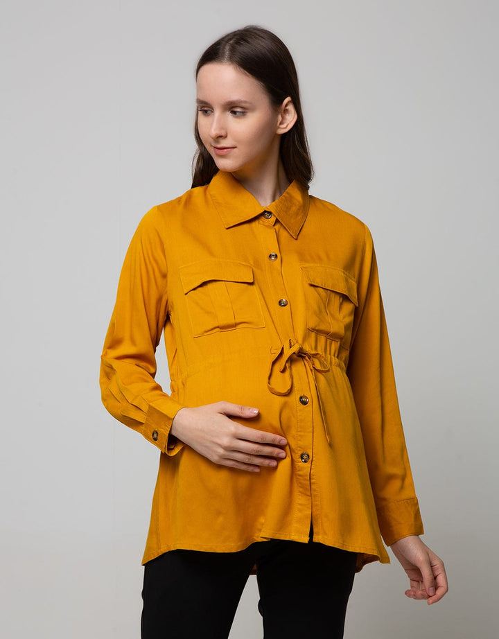 St. Yves Mom Long Sleeve Blouse Rayon Twill With Pockets
