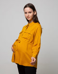 St. Yves Mom Long Sleeve Blouse Rayon Twill With Pockets