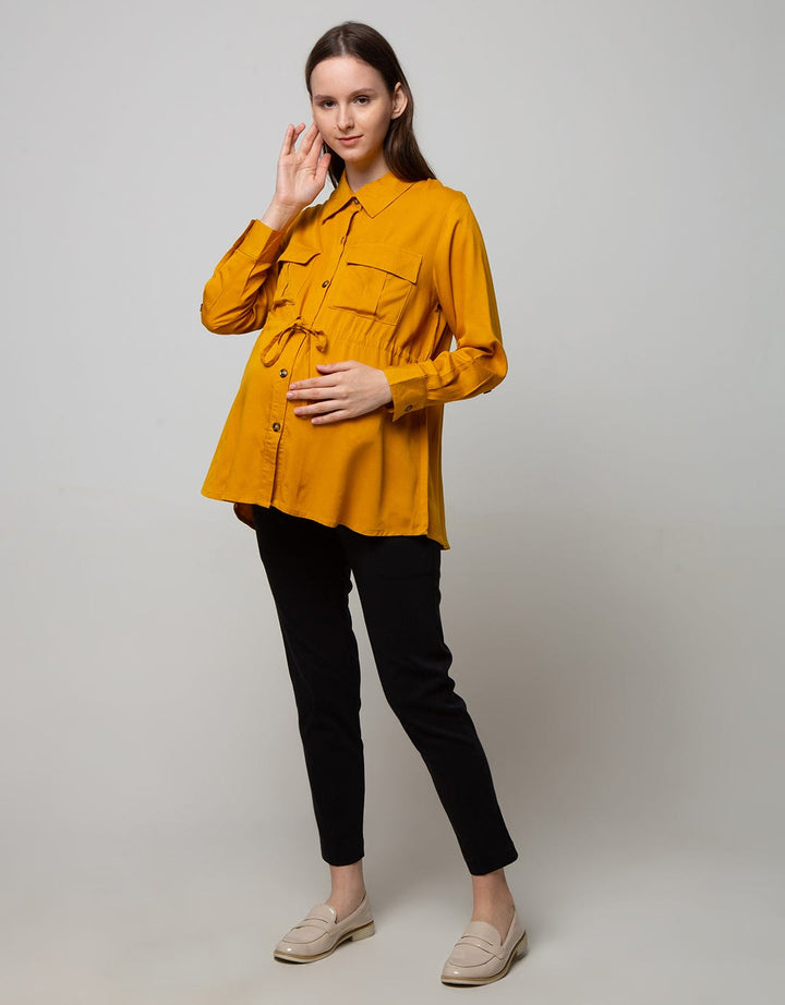 St. Yves Mom Long Sleeve Blouse Rayon Twill With Pockets