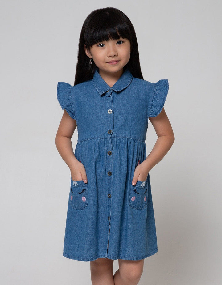 Little M Short Sleeve Midi Dress Denim Kantong Unicorn