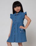 Little M Short Sleeve Unicorn Pockets Denim Midi Dress