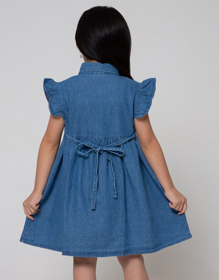 Little M Short Sleeve Midi Dress Denim Kantong Unicorn