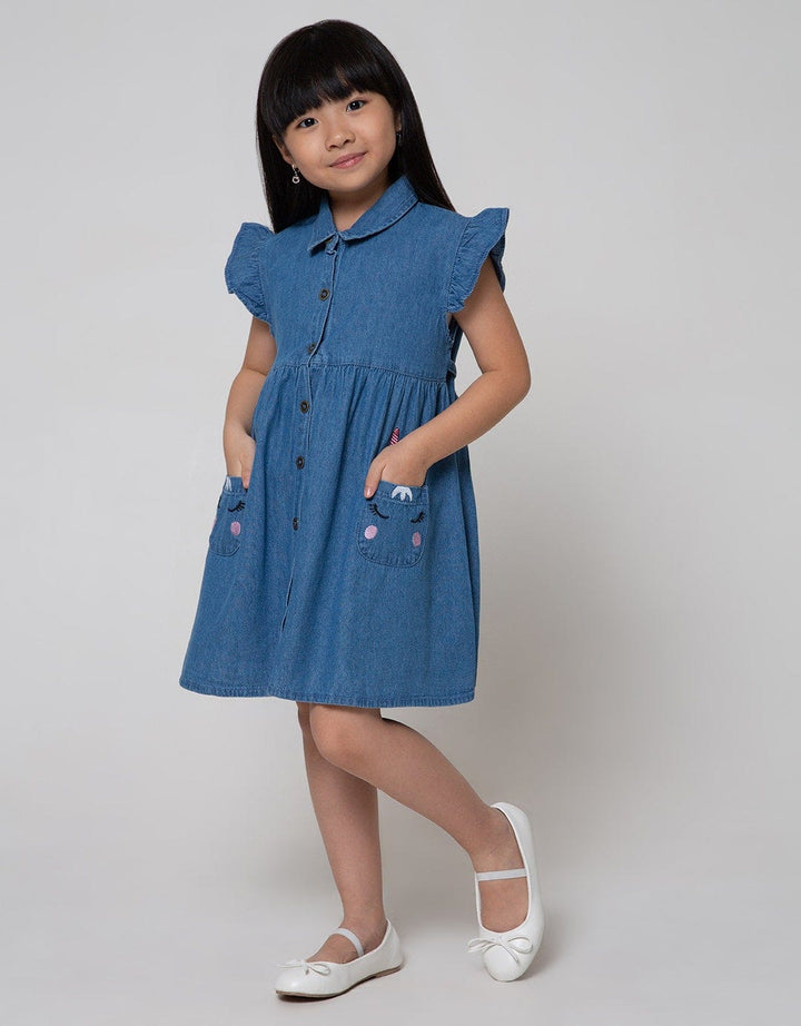 Little M Short Sleeve Midi Dress Denim Kantong Unicorn