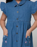 Little M Short Sleeve Unicorn Pockets Denim Midi Dress