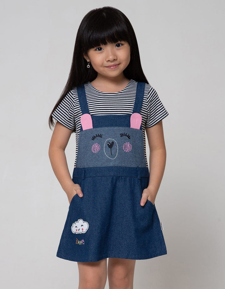 Little M Short Sleeve Midi Dress Overall Bear Rainbow