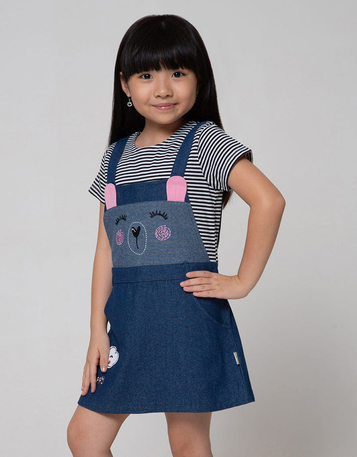 Little M Short Sleeve Midi Dress Overall Bear Rainbow