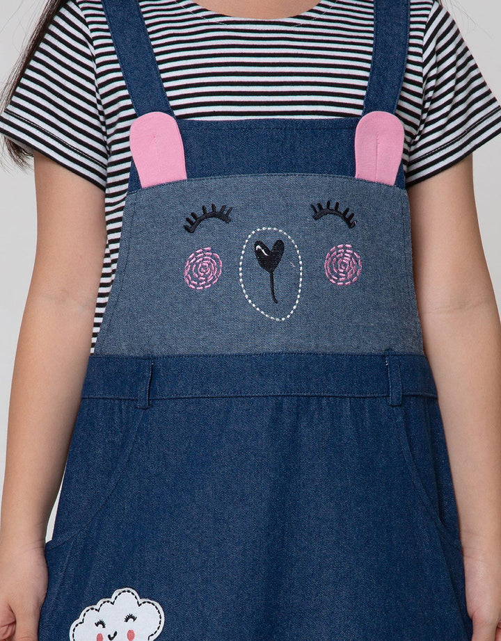 Little M Short Sleeve Midi Dress Overall Bear Rainbow