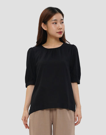 CONNEXION PUFF SLEEVE GATHERED NECK BLOUSE WANITA