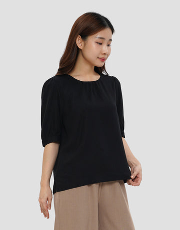 CONNEXION PUFF SLEEVE GATHERED NECK BLOUSE WANITA