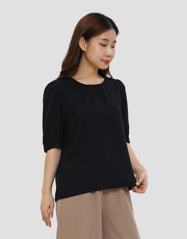 CONNEXION PUFF SLEEVE GATHERED NECK BLOUSE WANITA