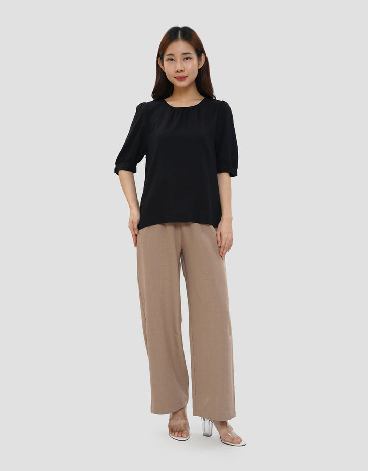 CONNEXION PUFF SLEEVE GATHERED NECK BLOUSE WANITA