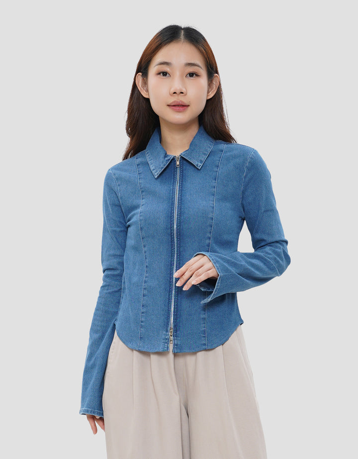 NEVADA STRETCH ZIPPER KEMEJA JEANS WANITA