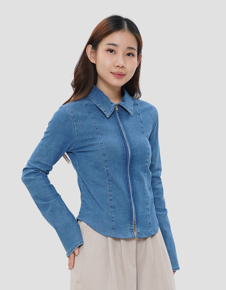 NEVADA STRETCH ZIPPER KEMEJA JEANS WANITA