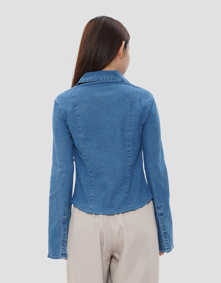 NEVADA STRETCH ZIPPER KEMEJA JEANS WANITA