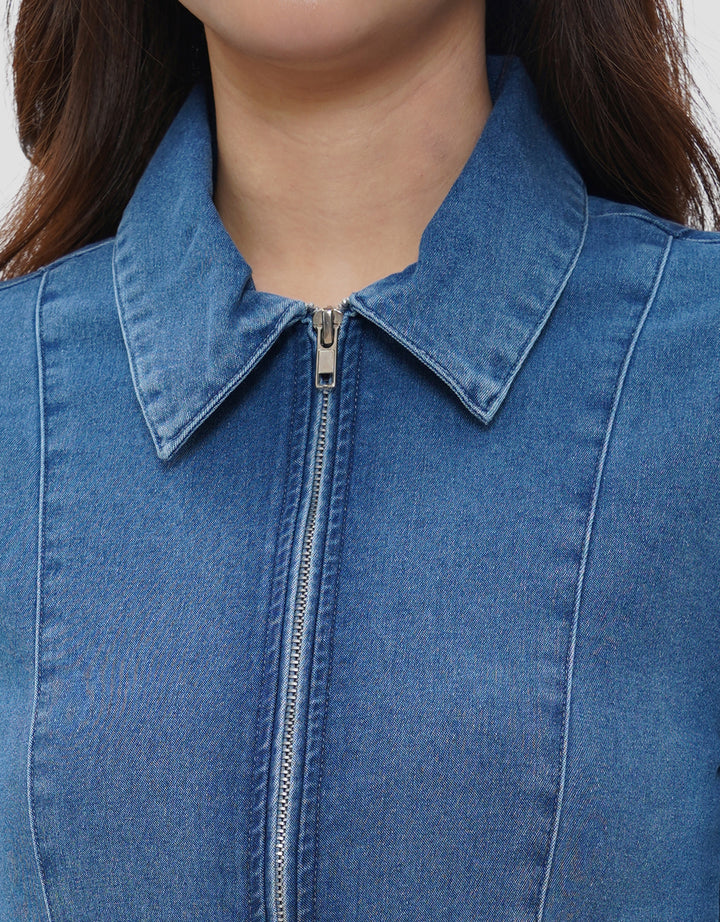 NEVADA STRETCH ZIPPER KEMEJA JEANS WANITA