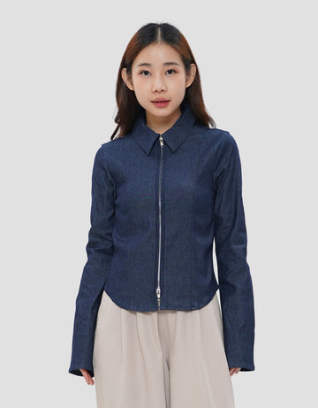 NEVADA STRETCH ZIPPER KEMEJA JEANS WANITA