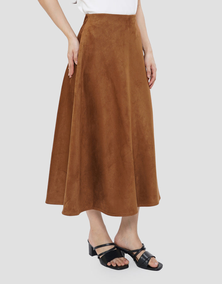 SUKO FLARE SUEDE ROK MIDI WANITA