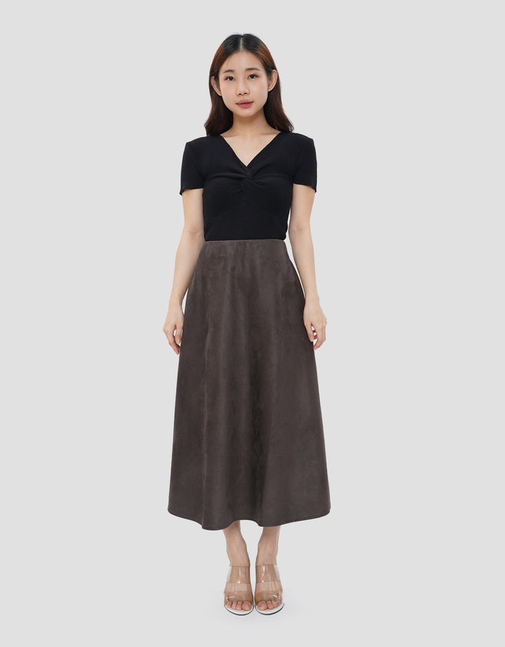 SUKO FLARE SUEDE ROK MIDI WANITA