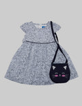 Kidz Too Short Sleeve Midi Dress Ruffle Neck Sleeve Meow Bag