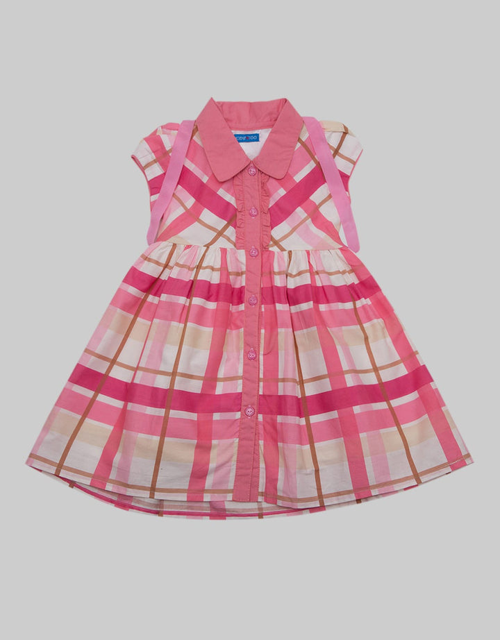 Kidz Too Short Sleeve Midi Dress Kotak Kancing Depan Tas Pundak