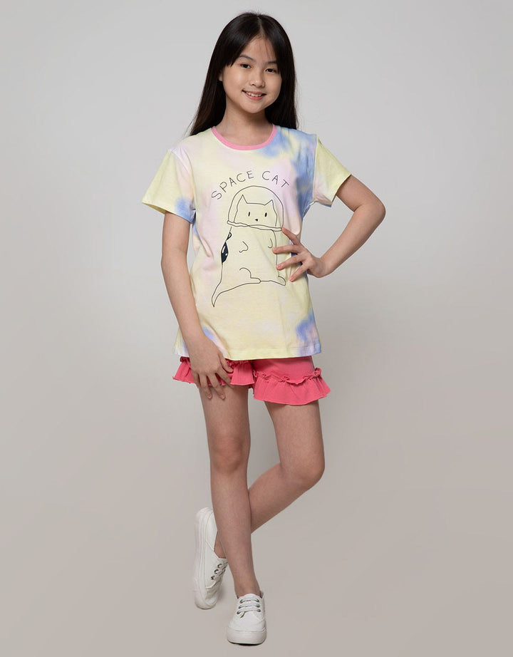 Aero Short Sleeve T-Shirt Basic Tie Dye Space Cat